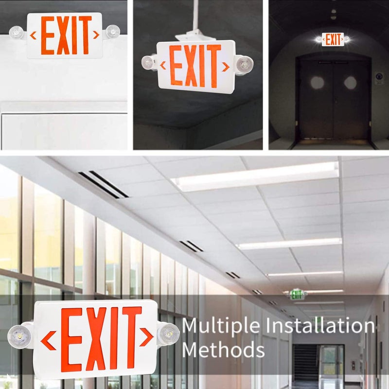 OSTEK 4 Pack Red LED Exit Sign with Emergency Lights, Two Adjustable Head Emergency Exit Lights with Battery Backup, Dual LED Lamp ABS Fire Resistance UL-Listed 120-277V - Image 5